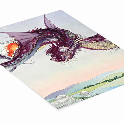 Fairy Tale Dragon Art Print Laying Flat on a White Background
