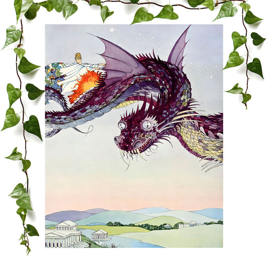 Fairy Tale Dragon art prints featuring a art nouveau, vintage wall art room decor