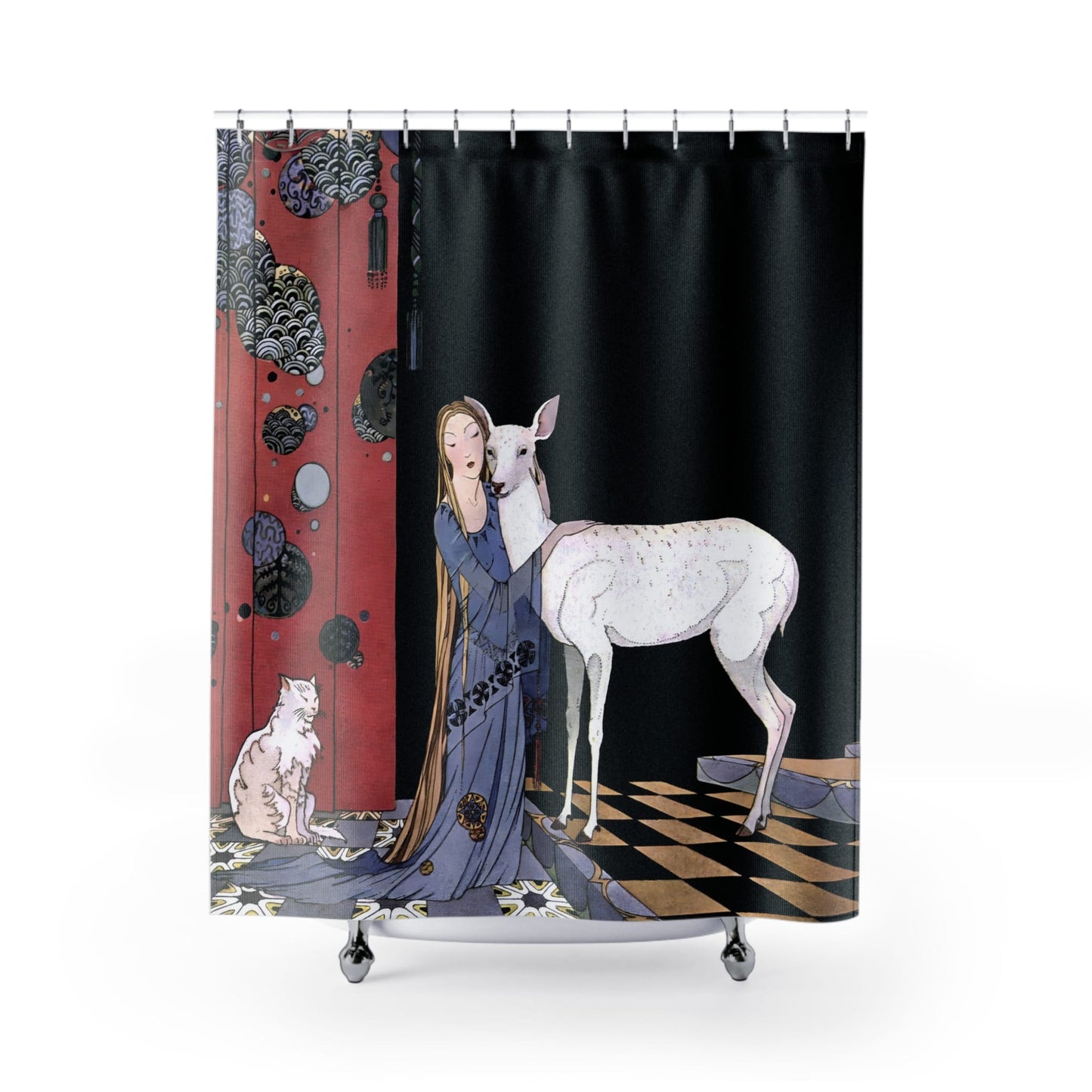 Fairytale Book Shower Curtain with cute design, charming bathroom decor featuring enchanting fairytale book art.