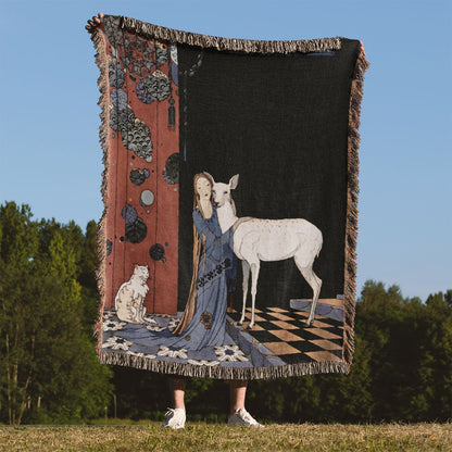 Fairytale Book Woven Blanket Held Up Outside