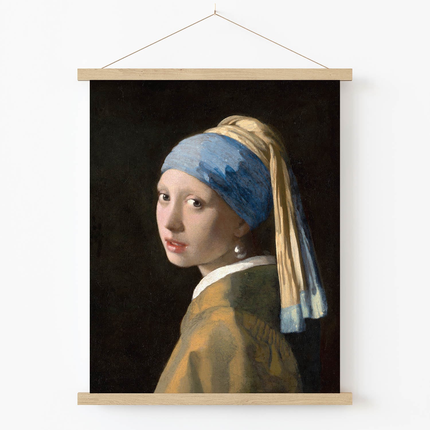 Famous Vermeer Art Print in Wood Hanger Frame on Wall