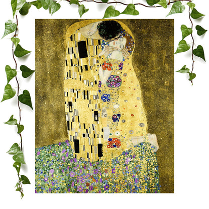 Famous Kissing art print the kiss by gustav klimt, vintage wall art room decor