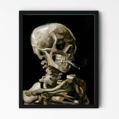 Artsy Dark Smoking Painting in Black Picture Frame
