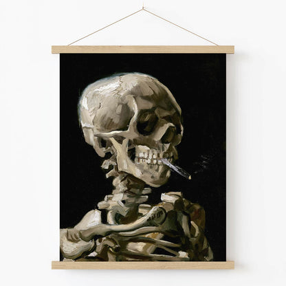 Artsy Dark Smoking Art Print in Wood Hanger Frame on Wall