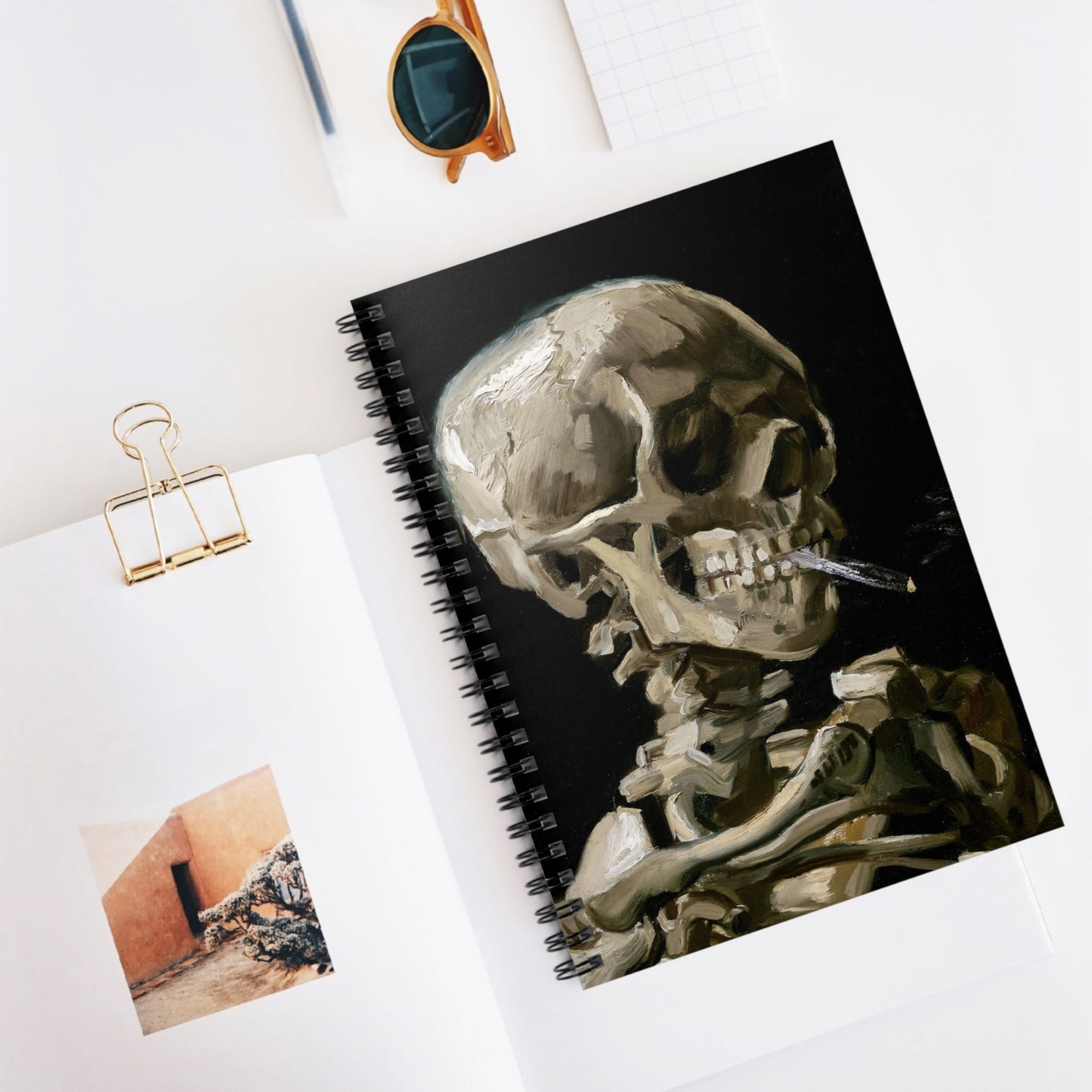 Famous Skull Spiral Notebook Displayed on Desk