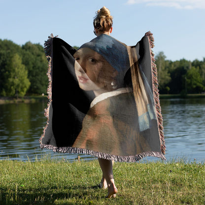 Famous Woven Blanket Held on a Woman's Back Outside