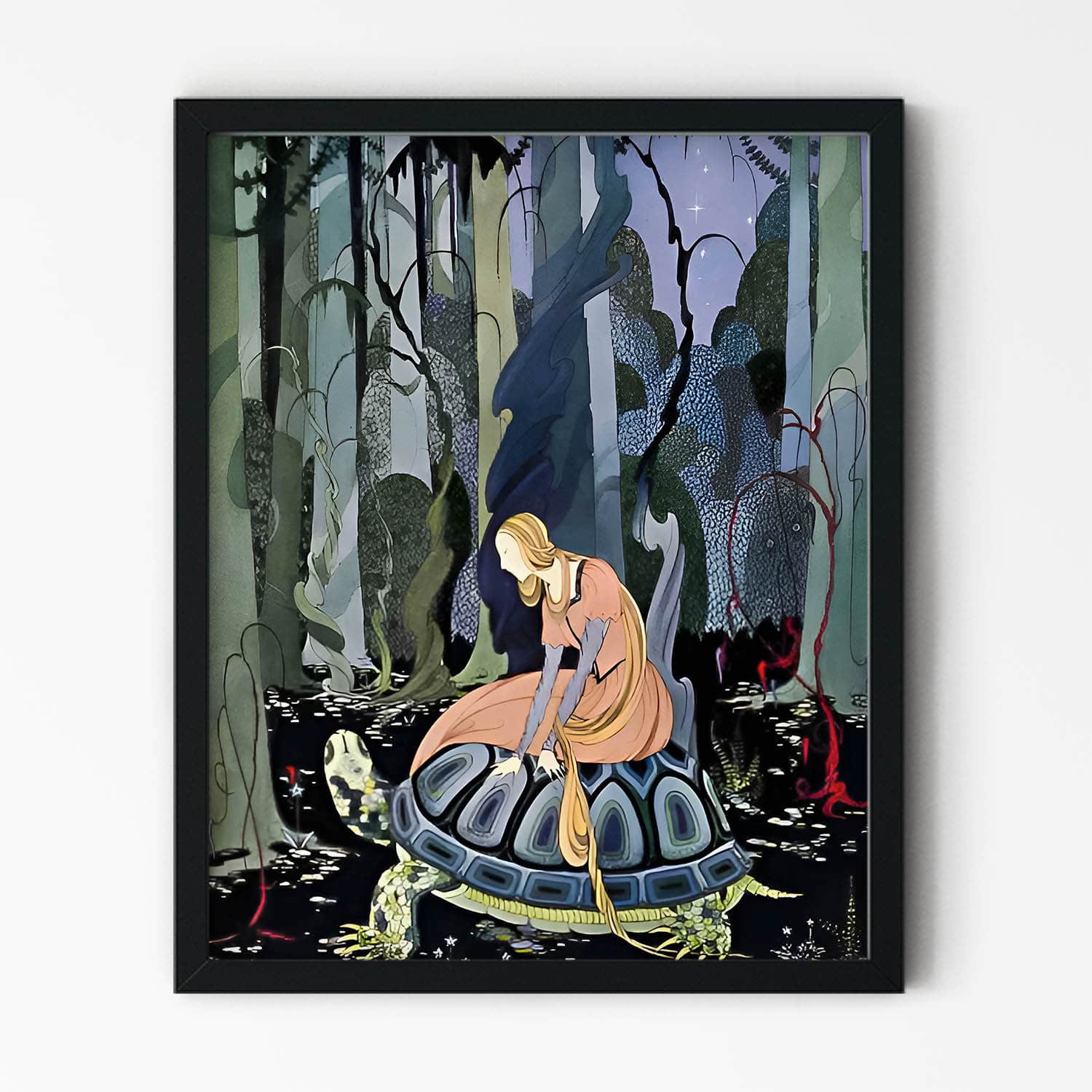 Woman and the Tree Painting in Black Picture Frame