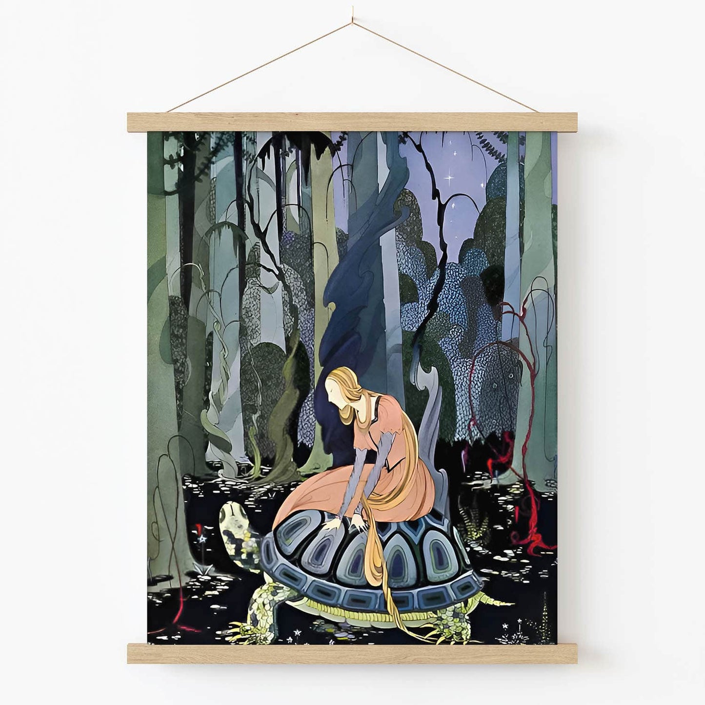 Woman and the Tree Art Print in Wood Hanger Frame on Wall