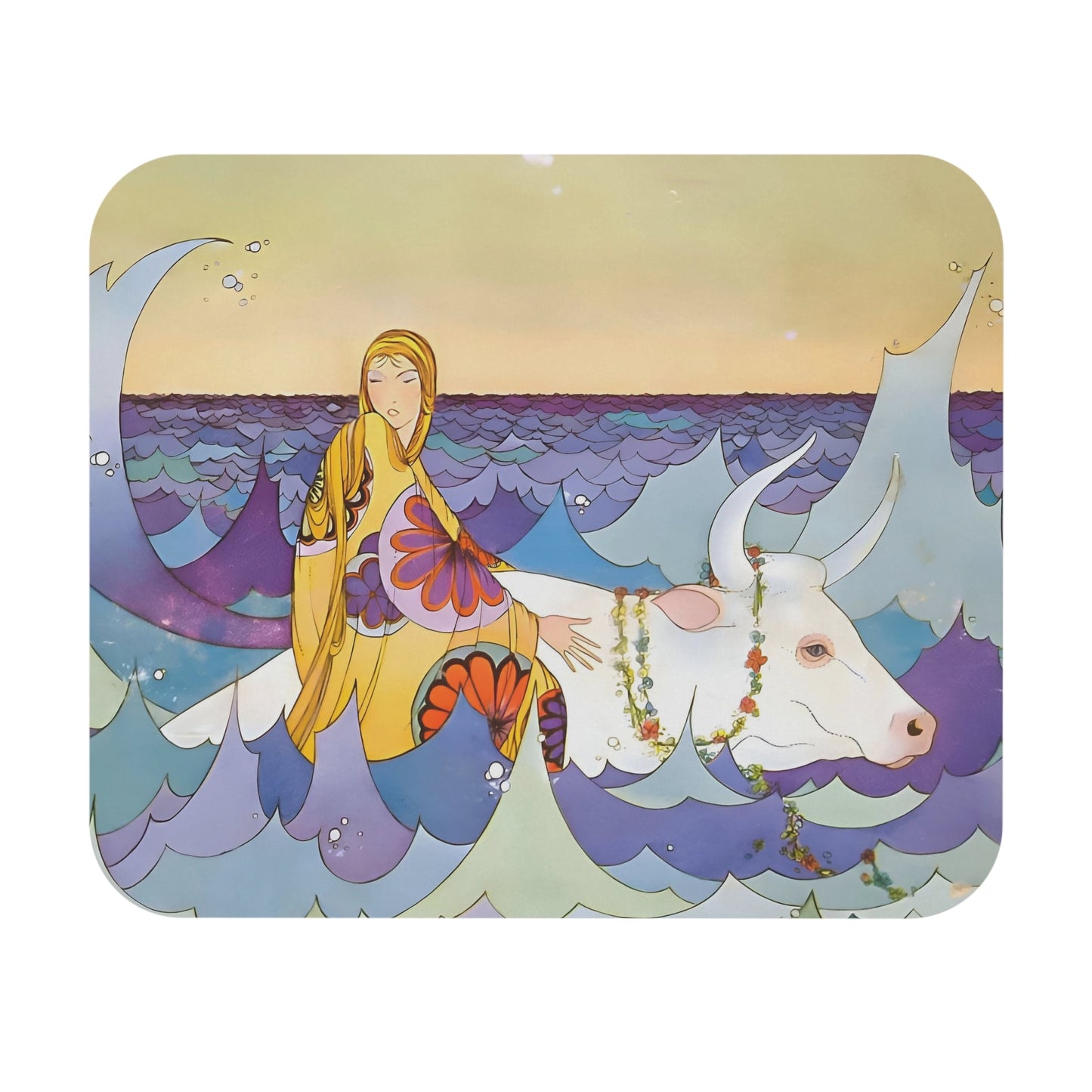 Fantasy Ocean Mouse Pad with riding a bull in waves art, desk and office decor featuring imaginative ocean scenes.