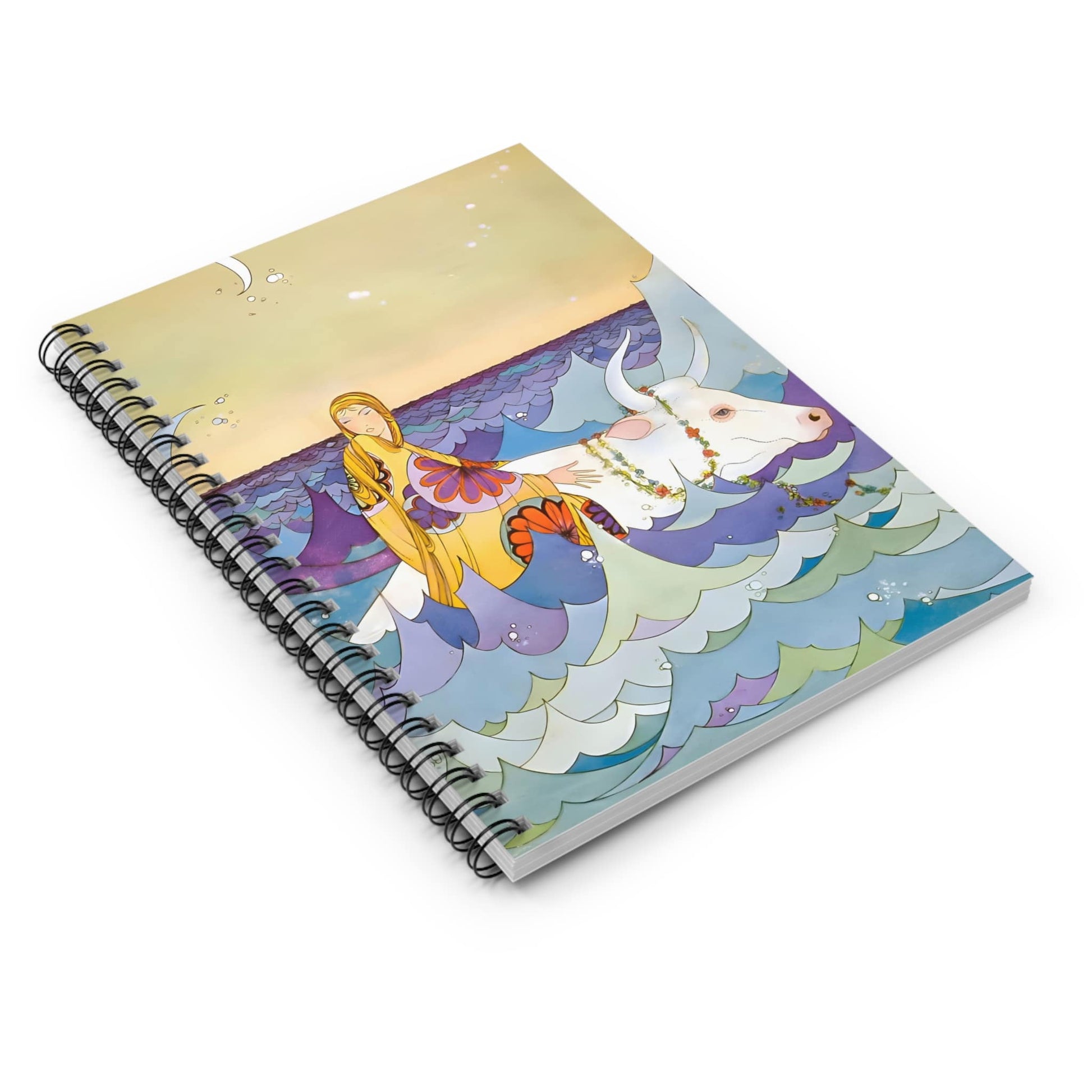 Fantasy Ocean Spiral Notebook Laying Flat on White Surface