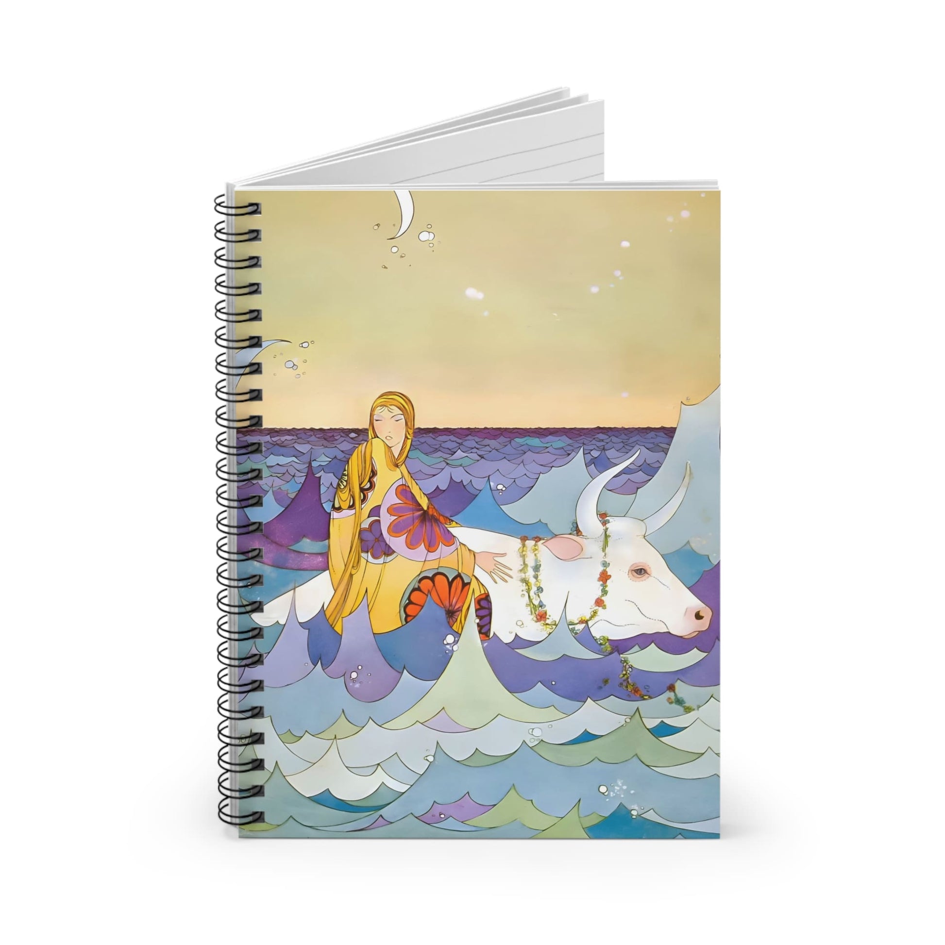 Fantasy Ocean Spiral Notebook Standing up on White Desk