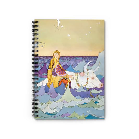 Fantasy Ocean Notebook with riding a bull in waves cover, perfect for journaling and planning, showcasing fantastical ocean scenes.