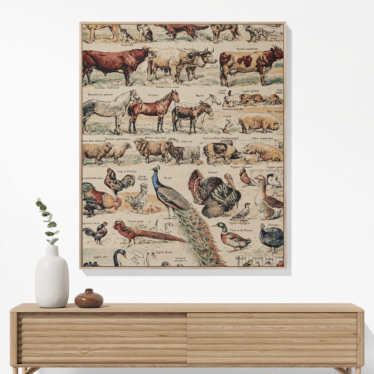 Farm Animals Woven Blanket Woven Blanket Hanging on a Wall as Framed Wall Art