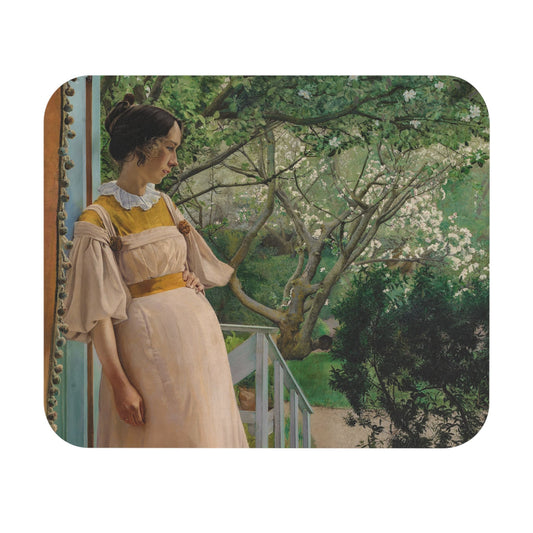 Female Figure on the Porch Mouse Pad highlighting Victorian design, perfect for desk and office decor.