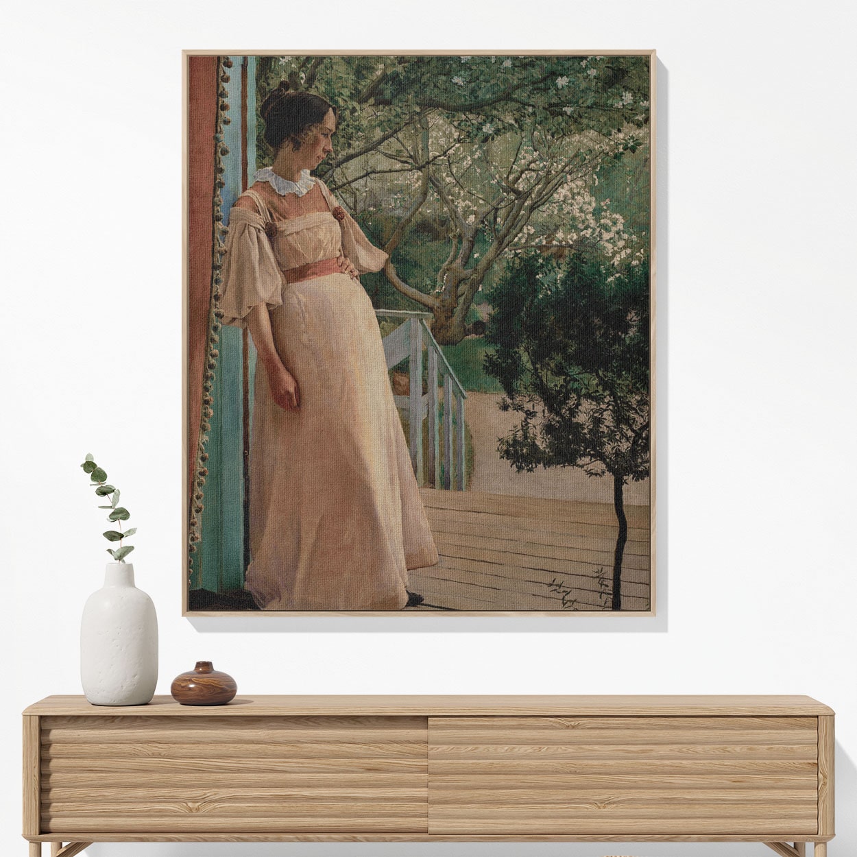 Female Figure on the Porch Woven Blanket Hanging on a Wall as Framed Wall Art