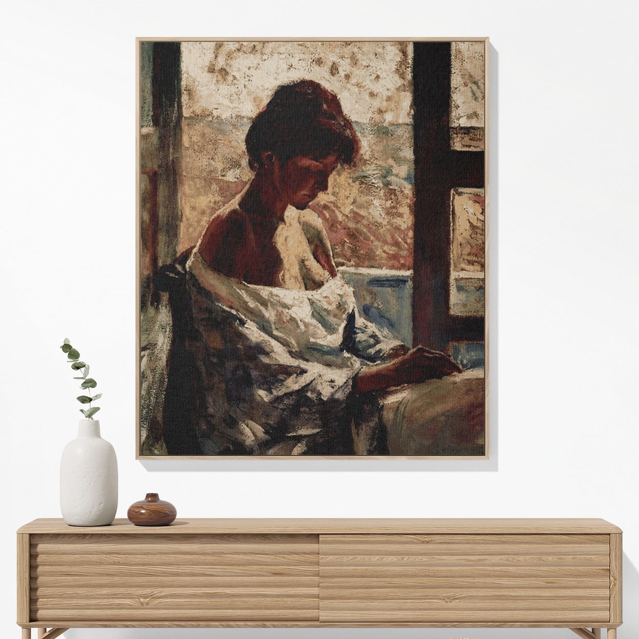 Female Impressionist Woven Blanket Hanging on a Wall as Framed Wall Art