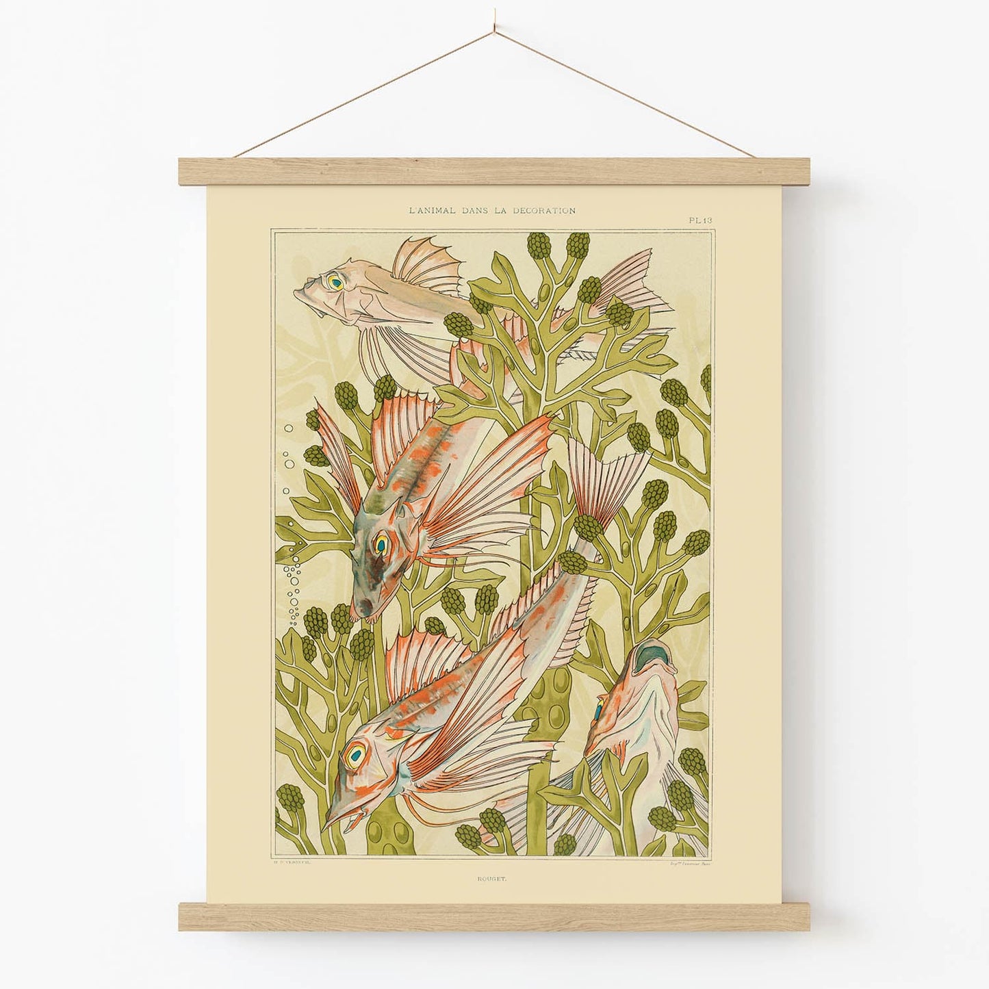 Aesthetic Watercolor Art Print in Wood Hanger Frame on Wall