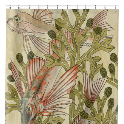 Fish in Seaweed Shower Curtain Close Up, Botanical Shower Curtains