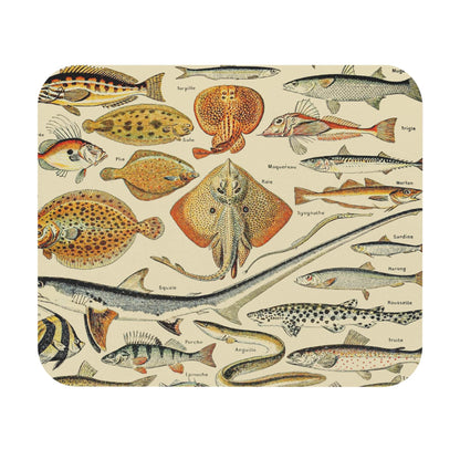Fishing Mouse Pad featuring types of fish chart design, ideal for desk and office decor.