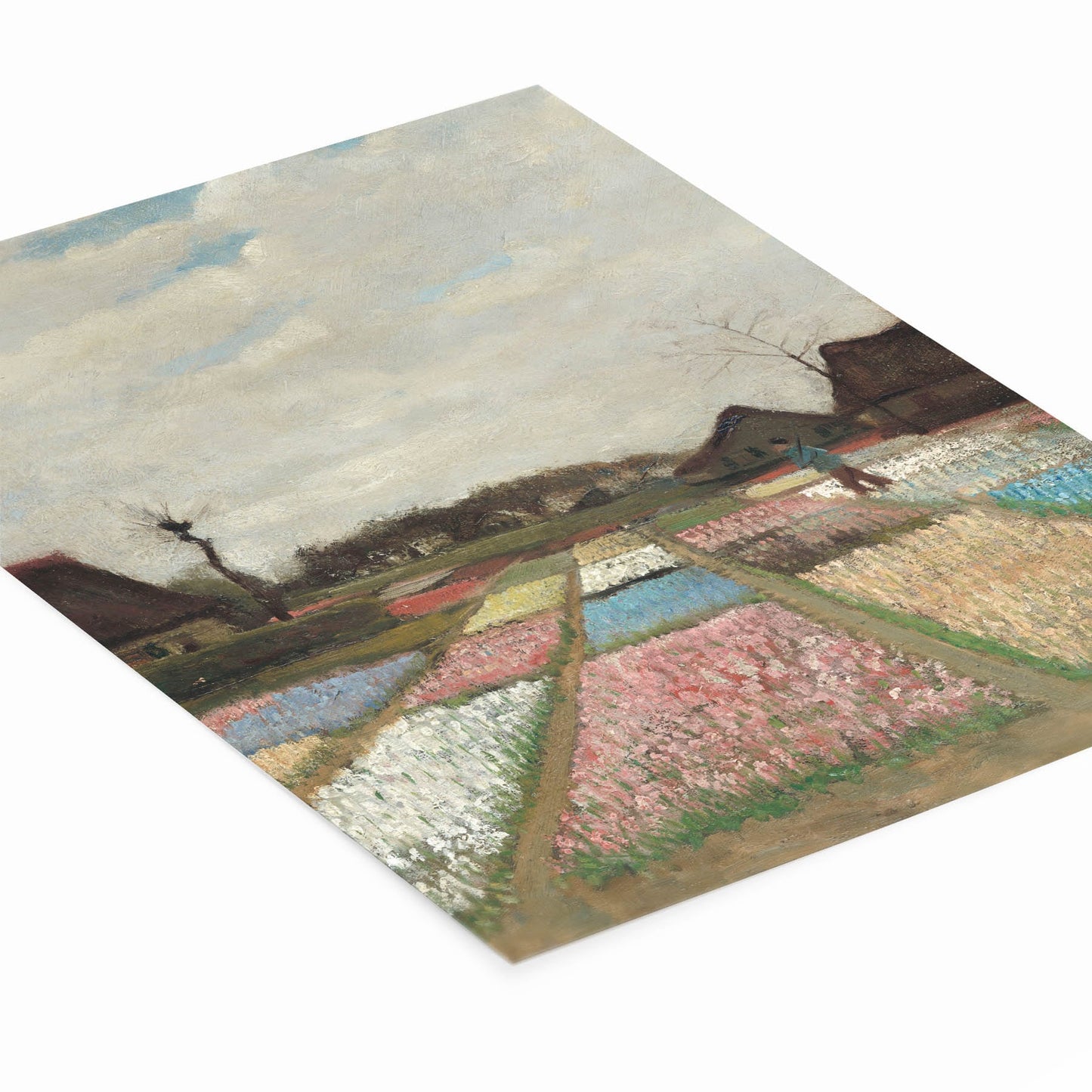 Antique Field of Flowers Oil Painting Laying Flat on a White Background