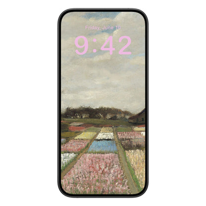 Floral Landscape Phone Wallpaper Pink Text