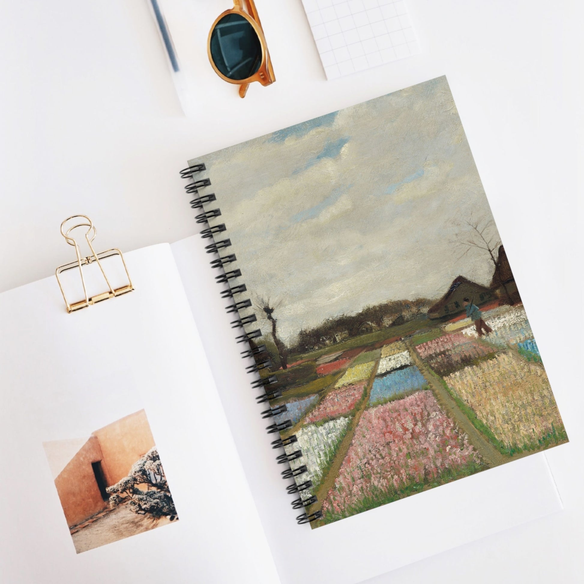 Floral Landscape Spiral Notebook Displayed on Desk