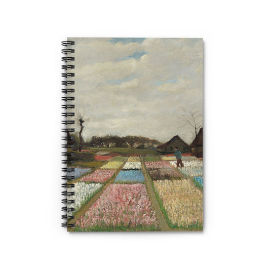 Floral Landscape Notebook with flower field painting cover, ideal for journals and planners, featuring stunning floral landscapes.