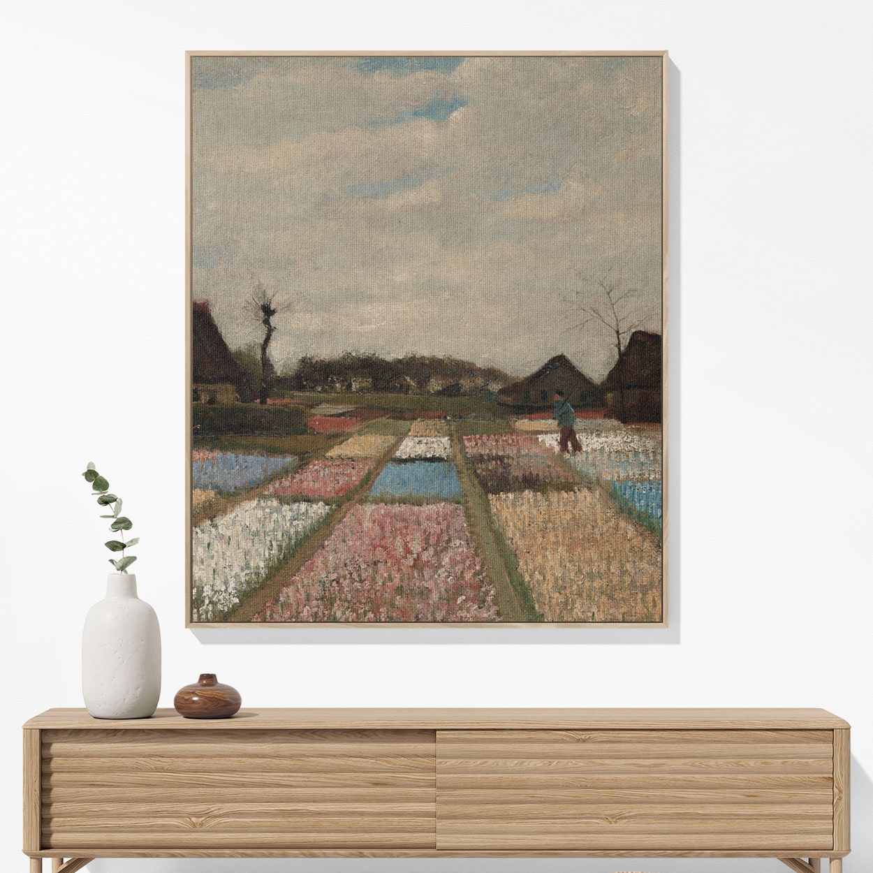 Floral Landscape Woven Blanket Woven Blanket Hanging on a Wall as Framed Wall Art