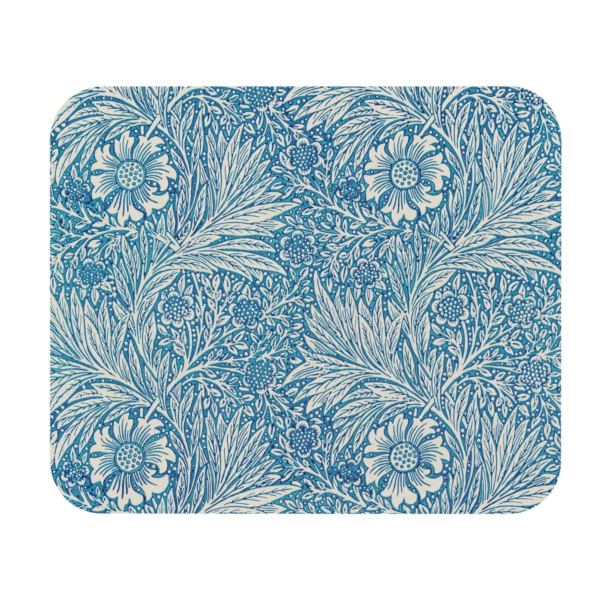 Floral Pattern Mouse Pad with blue marigolds art, desk and office decor featuring elegant marigold designs.