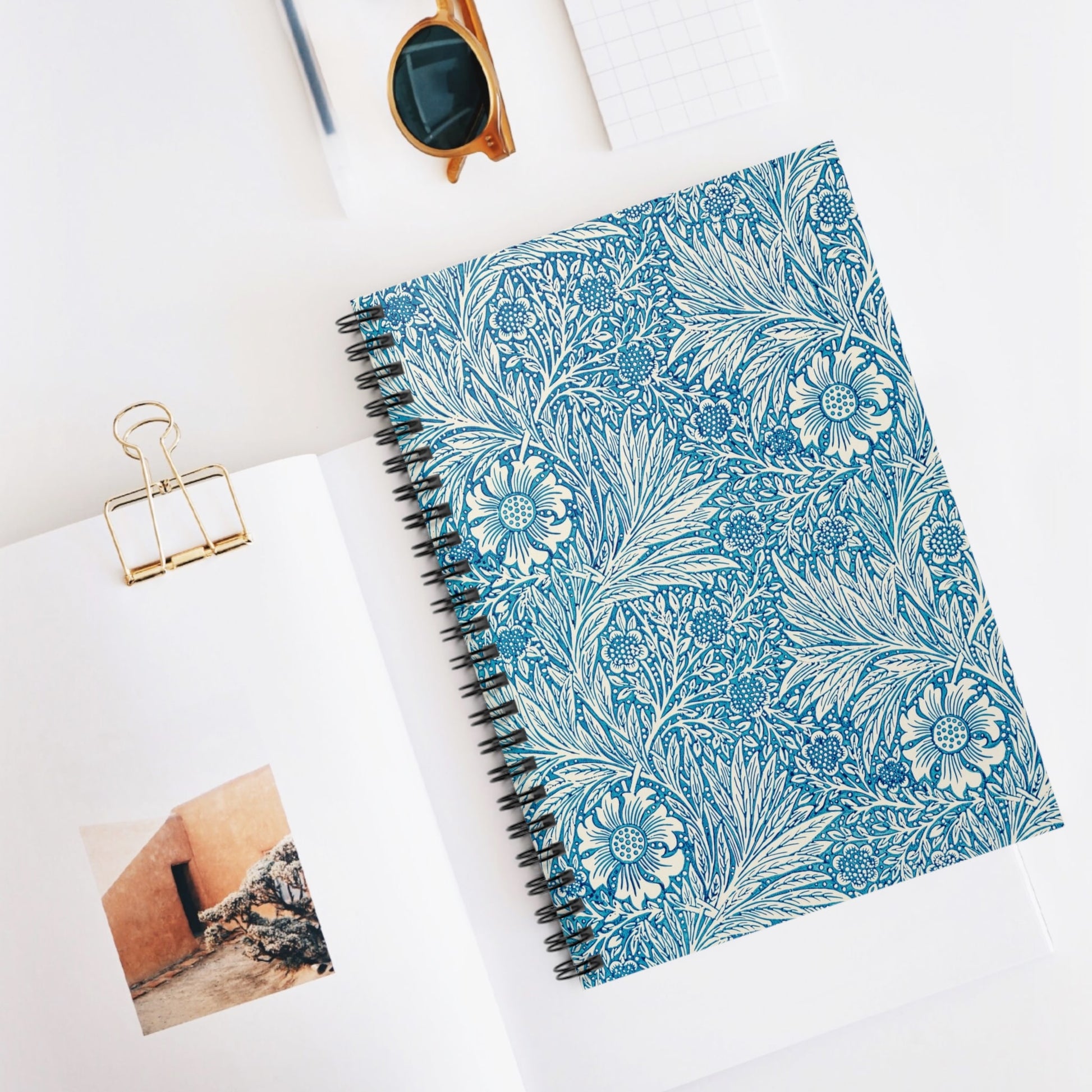 Floral Pattern Spiral Notebook Displayed on Desk