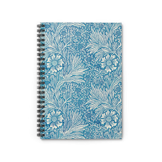 Floral Pattern Notebook with blue marigolds cover, ideal for garden enthusiasts, showcasing beautiful blue marigold designs.