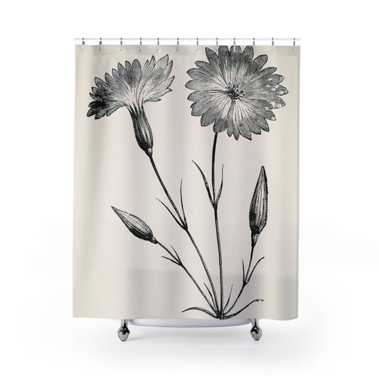 Floral Shower Curtain with William Morris design, artistic bathroom decor featuring classic floral patterns.