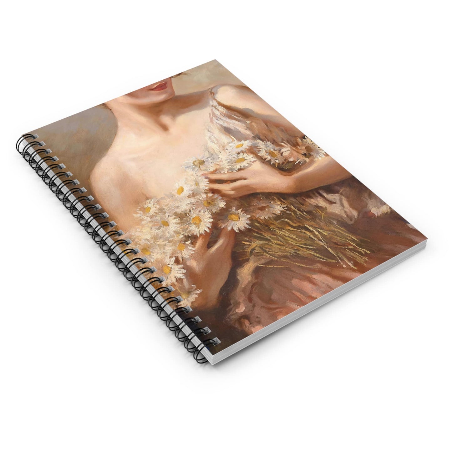 Flower Aesthetic Spiral Notebook Laying Flat on White Surface