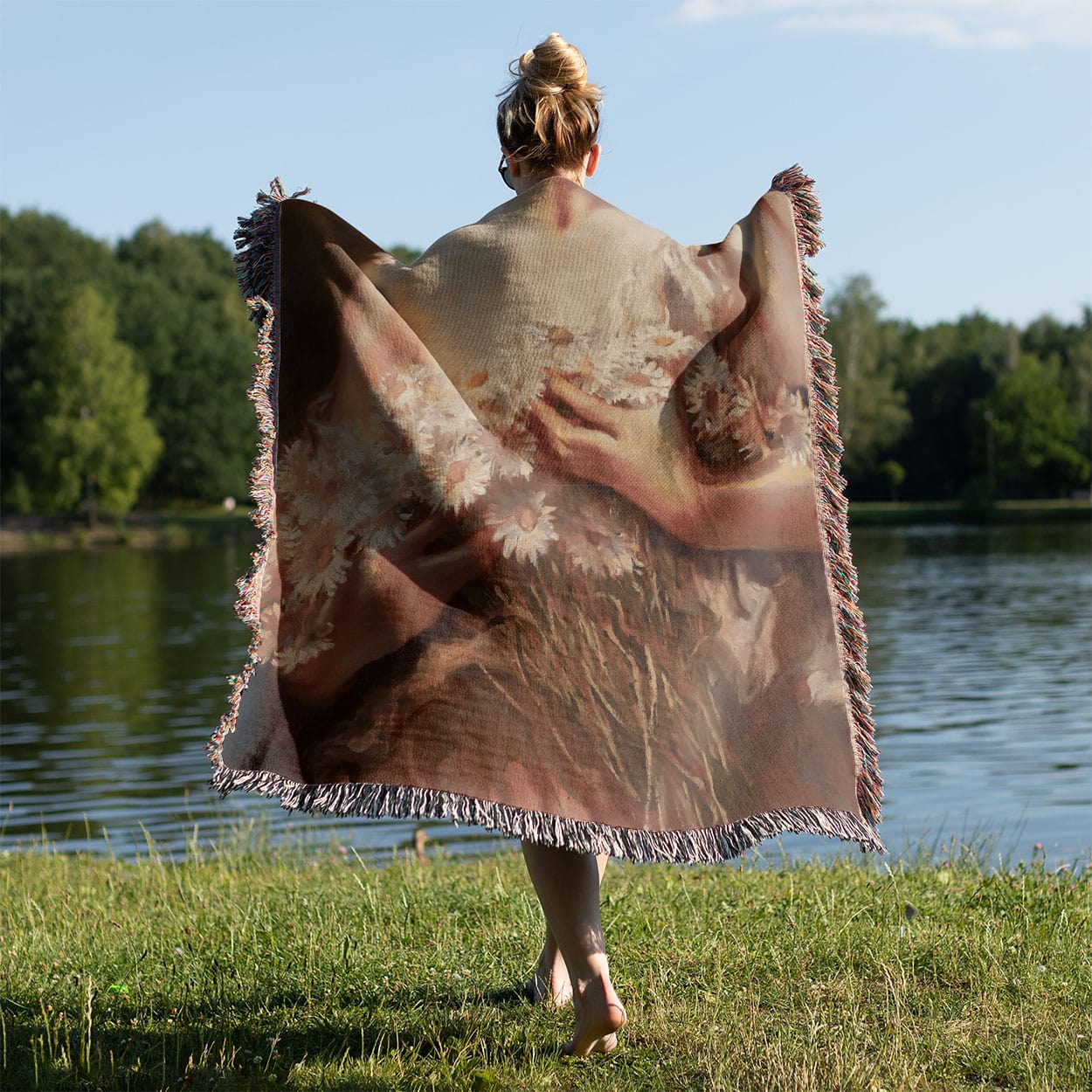 Flower Aesthetic Held on a Woman's Back Outside