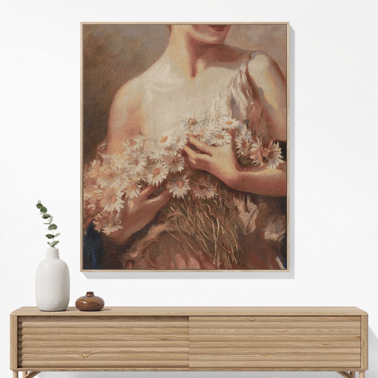 Flower Aesthetic Woven Blanket Hanging on a Wall as Framed Wall Art