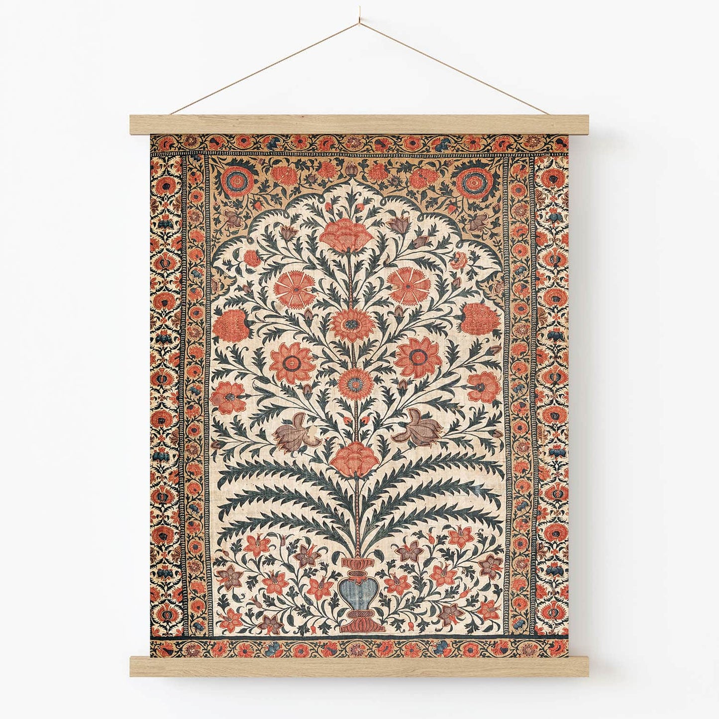 Flower Pattern Art Print in Wood Hanger Frame on Wall