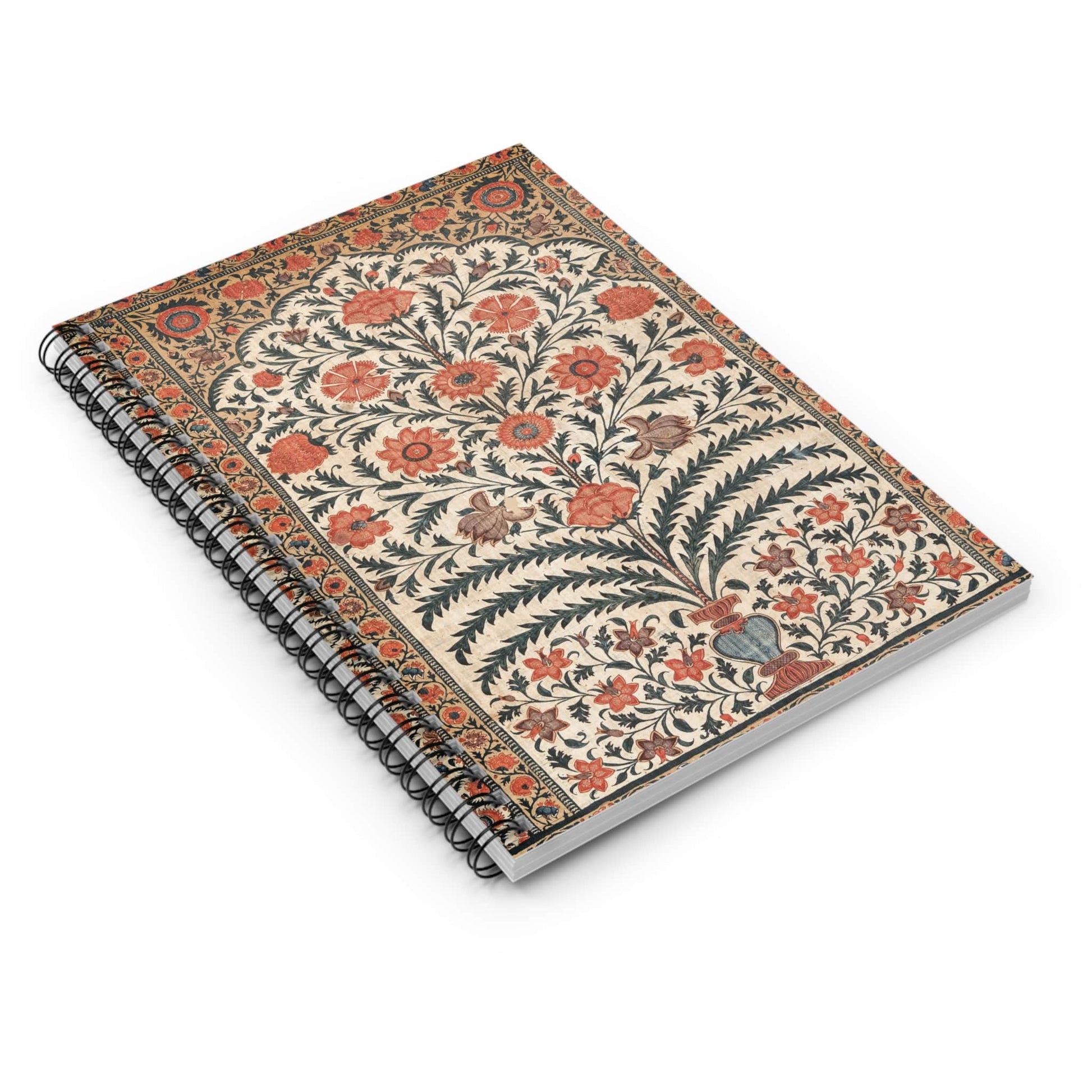 Flower Pattern Spiral Notebook Laying Flat on White Surface