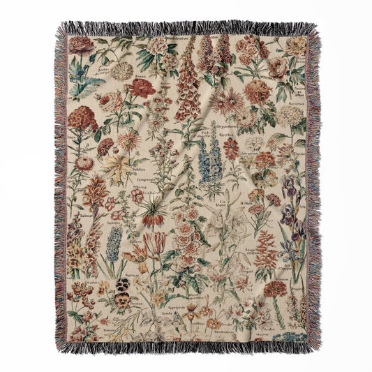 Cute Wildflowers woven throw blanket, made with 100% cotton, providing a soft and cozy texture with various wildflowers for home decor.