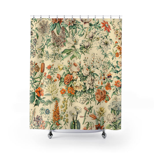 Flowers and Plants Shower Curtain with wildflower design, nature-inspired bathroom decor showcasing diverse wildflowers.