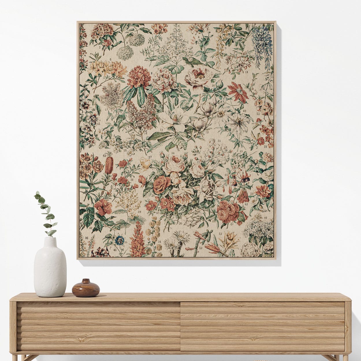 Flowers and Plants Woven Blanket Hanging on a Wall as Framed Wall Art