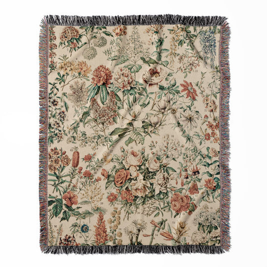 Flowers and Plants woven throw blanket, made of 100% cotton, providing a soft and cozy texture with a wildflower motif for home decor.