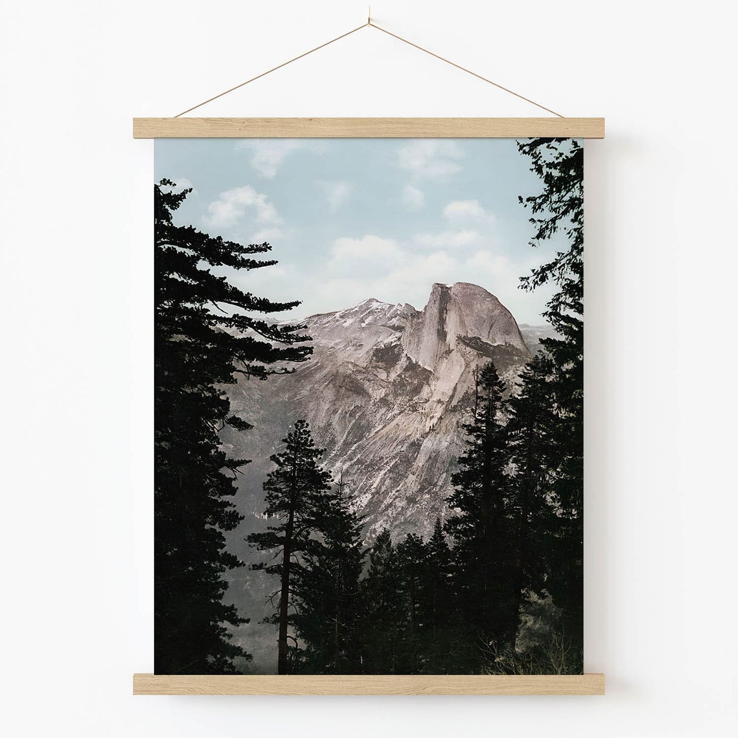 Vintage Yosemite Valley National Park Art Print in Wood Hanger Frame on Wall