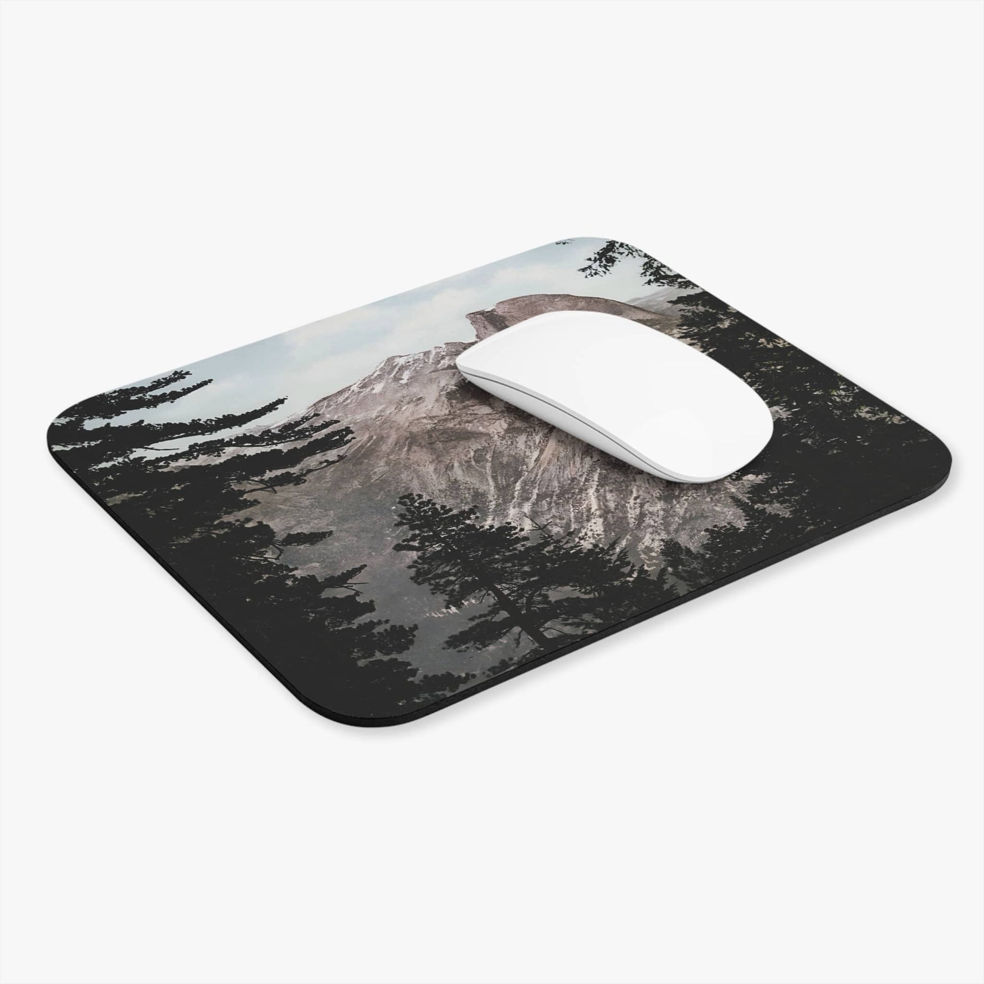 Forest and Mountains Computer Desk Mouse Pad With White Mouse
