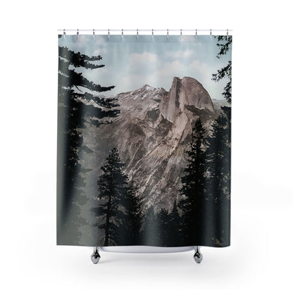 Yosemite Valley Shower Curtain with South Dome design, scenic bathroom decor featuring iconic Yosemite views.