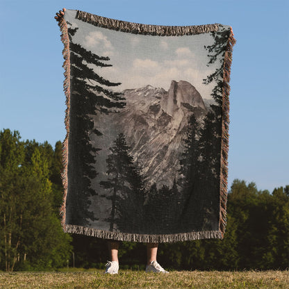 Yosemite Valley woven throw blanket, crafted from 100% cotton, delivering a soft and cozy texture with a South Dome theme for home decor.