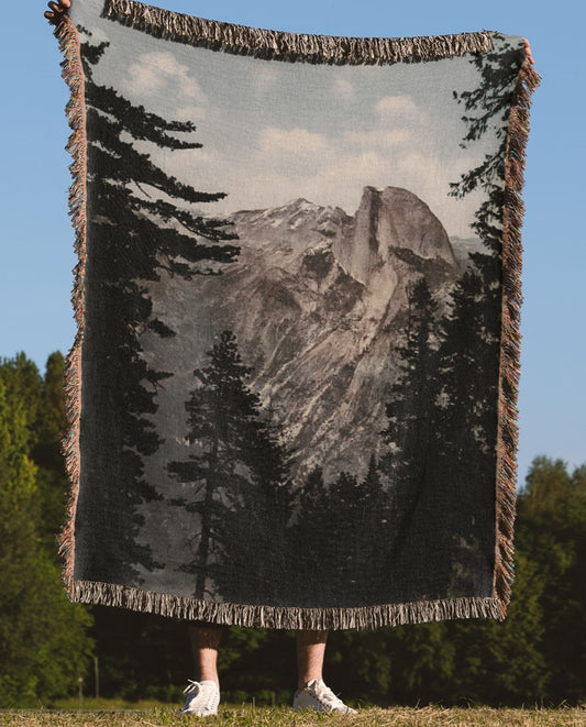 Yosemite Valley woven throw blanket, crafted from 100% cotton, delivering a soft and cozy texture with a South Dome theme for home decor.