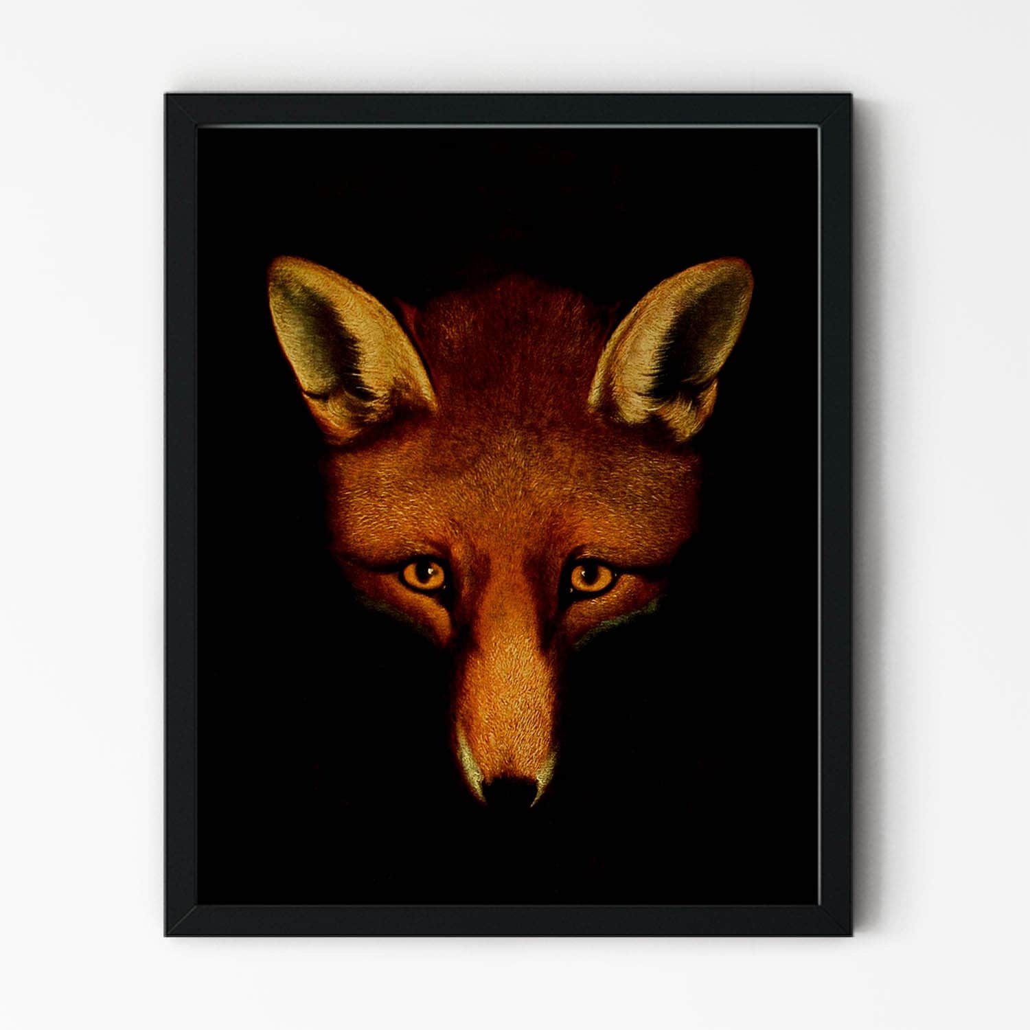 Large Red Fox Head Painting in Black Picture Frame