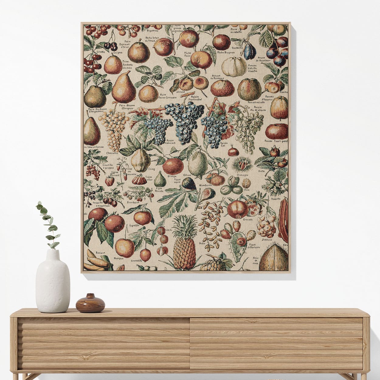 Fruit Diagram Woven Blanket Hanging on a Wall as Framed Wall Art