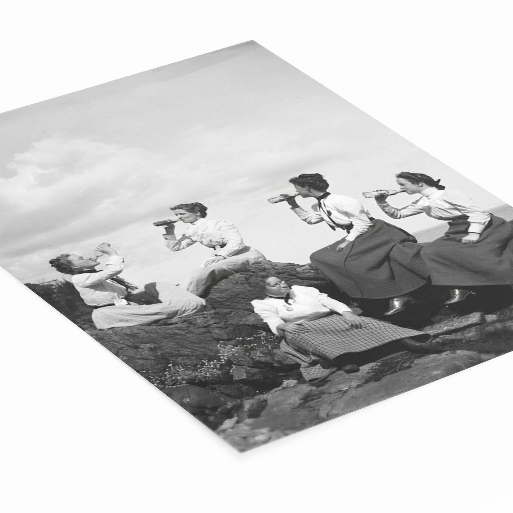 Vintage Classy Women Drinking Alcohol Picture Laying Flat on a White Background