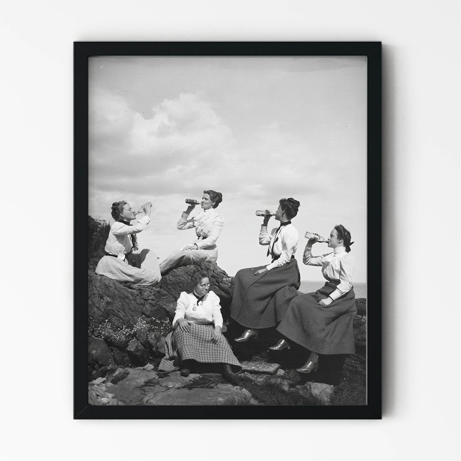 Vintage Classy Women Drinking Alcohol Picture in Black Picture Frame